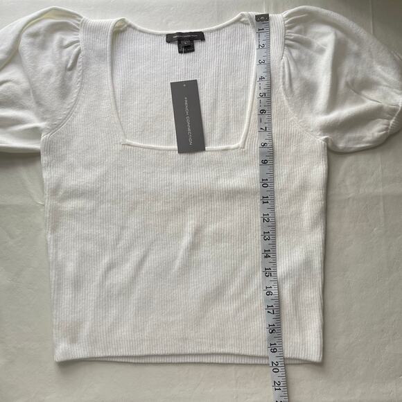 New French Connection White Jaida Ribbed Square Neck SS Sweater Size L - Picture 7 of 7